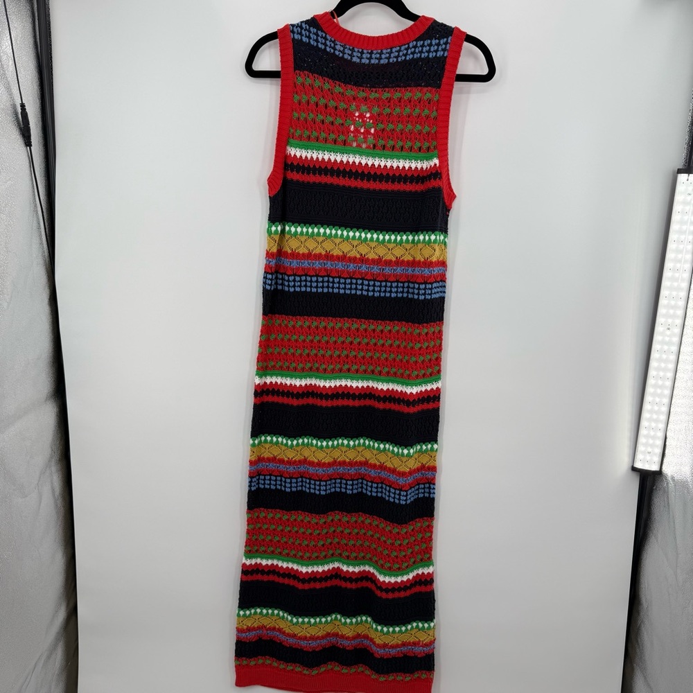 Mango Ribbed Red and Green Sleeveless Midi Dress - Picture 3 of 6
